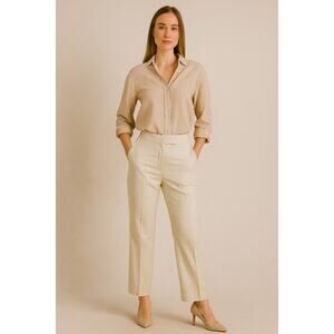 Dara Lamb NY Khaki Tailored Dress Pants 12 Quiet Luxury Career Workwear Minimal